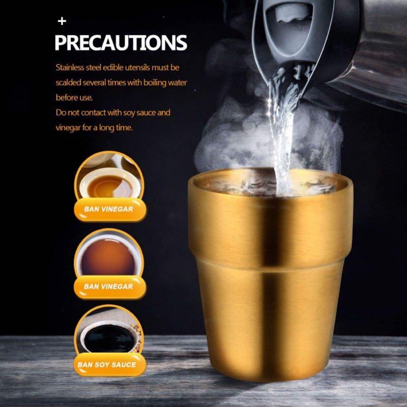 Korean Stainless Beer/Coffee Cup (Category: Coffee & Tea Tableware) located in Quezon City. Submitted by tanyachoa (Listing ID 1101037579, Image 3). Description: 🎈300 ml capacity 🎈For Hot Coffee: Gold Straight/Silver Straight 🎈For ice-cold beer: Gold Step/Silver Step.