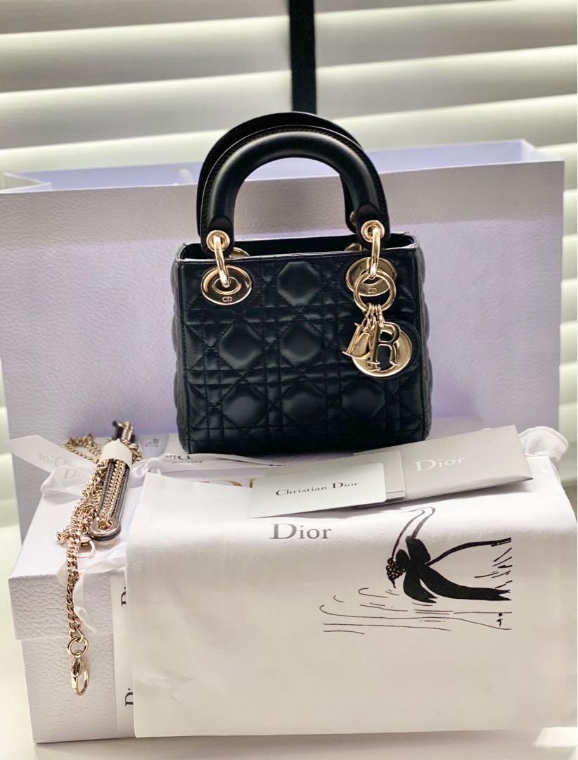 Mini Lady Dior in Black Lambskin LGHW Luxury Bags Wallets on