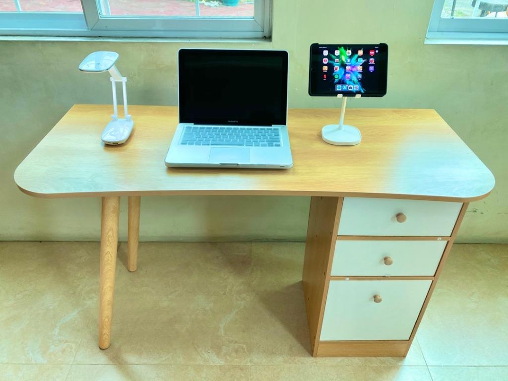Scandinavian Computer Table Desk with 3 Drawers (Category: Tables & Sets) located in Manila. Submitted by affordshopz (Listing ID 1101106420, Image 1). Description: Material: Mdf Laminated wood + solid pine wood legs ✅Scandinavian minimalist style ✅with 3 drawers ✅made out of modified density fiberboard dimension: height: 73cm length: 120cm width: 50cm with 3 drawers sturdy and easy to assemble Colors: 3 COlors NOTE: chair not included 𝕄𝕠𝕣𝕖 �