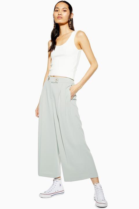 Topshop Mint Cropped Wide Leg Trousers Leggings Carousell