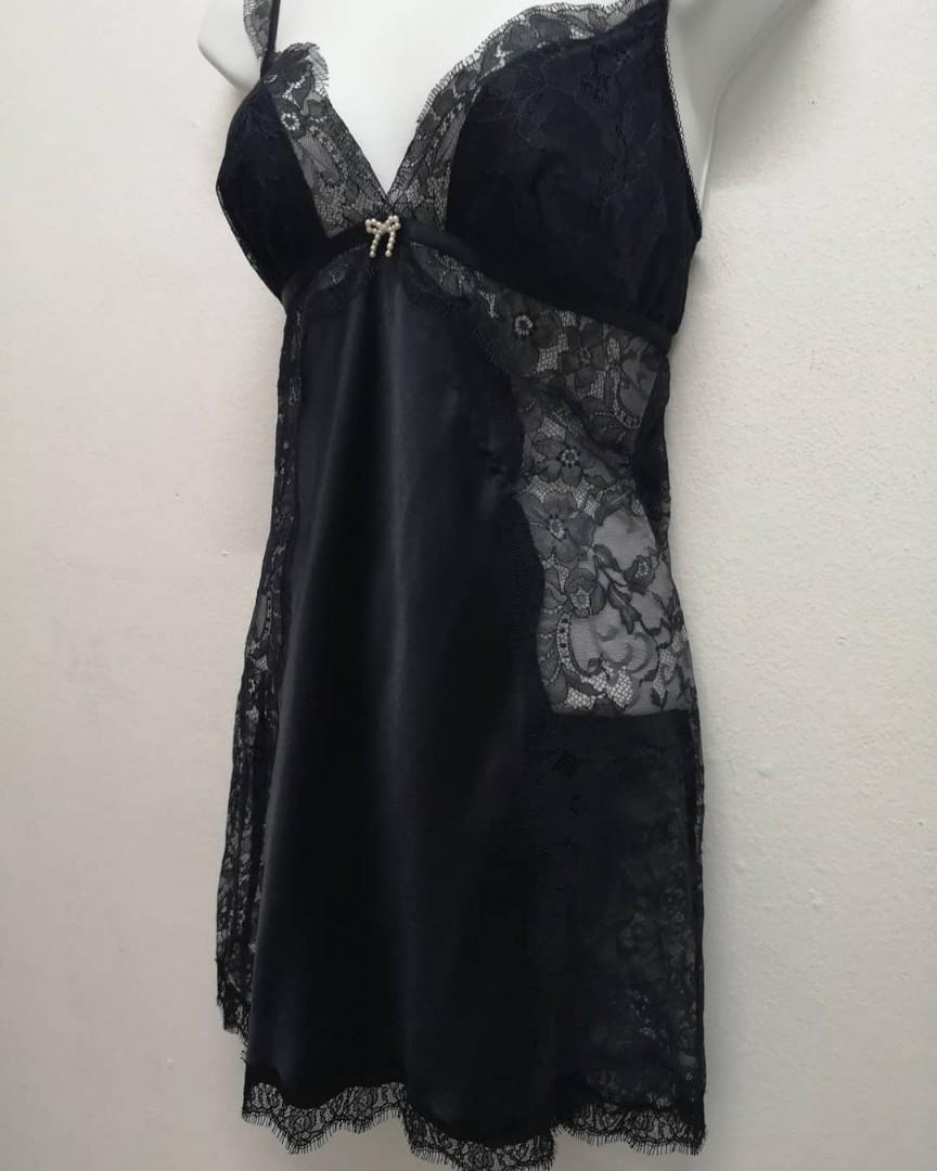 Victoria Secret Black Lace Cutout Slip Dress Lingerie Nightwear, Women's  Fashion, Dresses & Sets, Traditional & Ethnic wear on Carousell