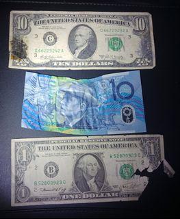 (3 pcs) 1969 $10 & $1 US Dollars + $10 Australia Dollars