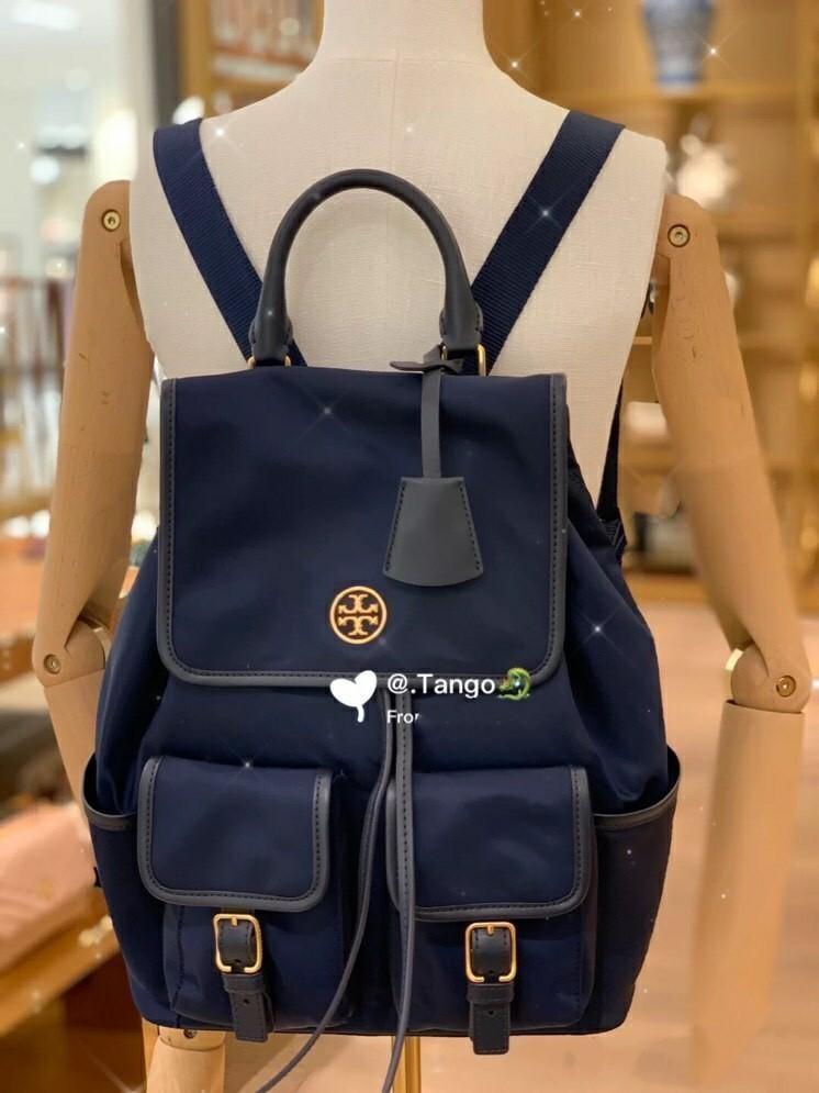 Tory burch Backpack perry flap backpack bag 尼龍防水背包背囊文青piper flap backpack  2️⃣色黑色深藍色black navy blue 背包背囊backpack bag 121021, 名牌, 手袋及銀包-