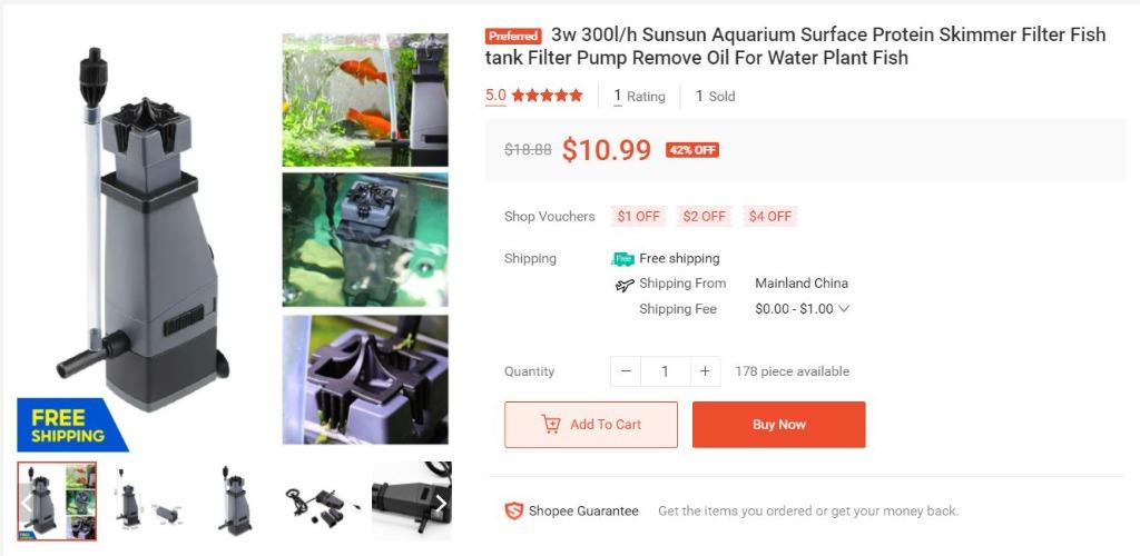 Aquarium Submerge pump, Surface Protein Skimmer Filter, Pet Supplies