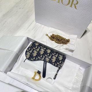 Authentic Christian Dior Saddle Nano Pouch Blue Dior Oblique Jacquard 