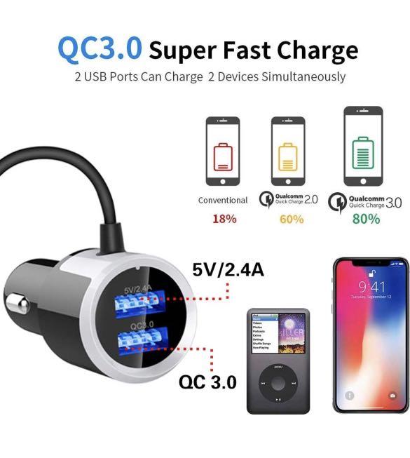 Bluetooth Car Charger, BC49BQ Wireless Bluetooth Car Kit, Fast Charging