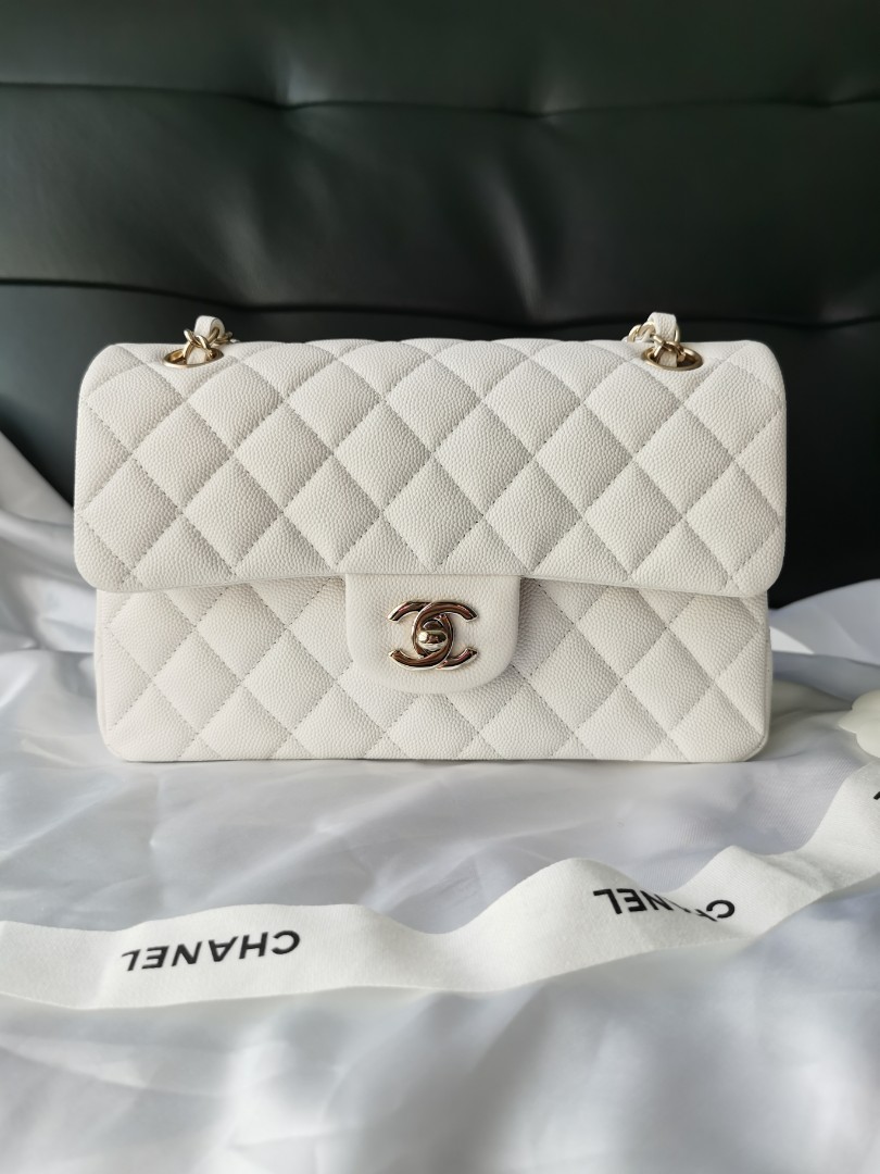 🦄Chanel Classic White Small Flap ❤️, Luxury, Bags & Wallets on Carousell