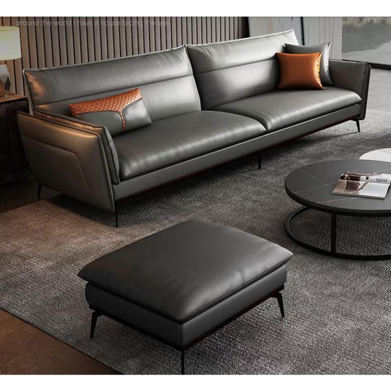 HF Comfortable Sofa 180cm Microfiber Leather Sofa Dark Grey Sofa Free Delivery