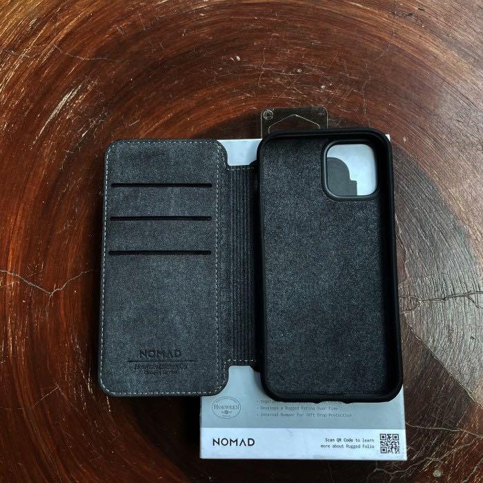 Flip Cover HP iPhone 12 / 12 Pro Nomad Rugged Folio Leather Black, Telepon Seluler & Tablet