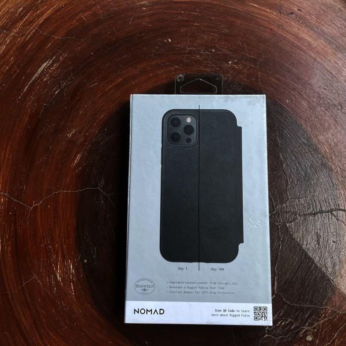 Flip Cover HP iPhone 12 / 12 Pro Nomad Rugged Folio Leather Black, Telepon Seluler & Tablet