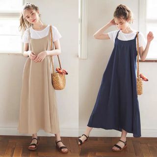 🌷Japanese brand (white/navy blue) GrL set super value * lazy set top + suspenders dress64229341303041110