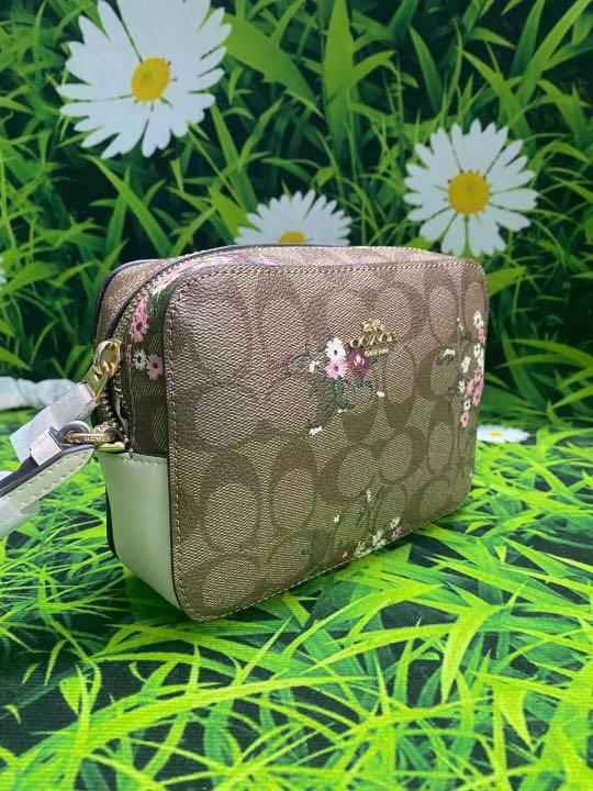 MINI CAMERA BAG IN SIGNATURE CANVAS WITH EVERGREEN FLORAL PRINT, Women