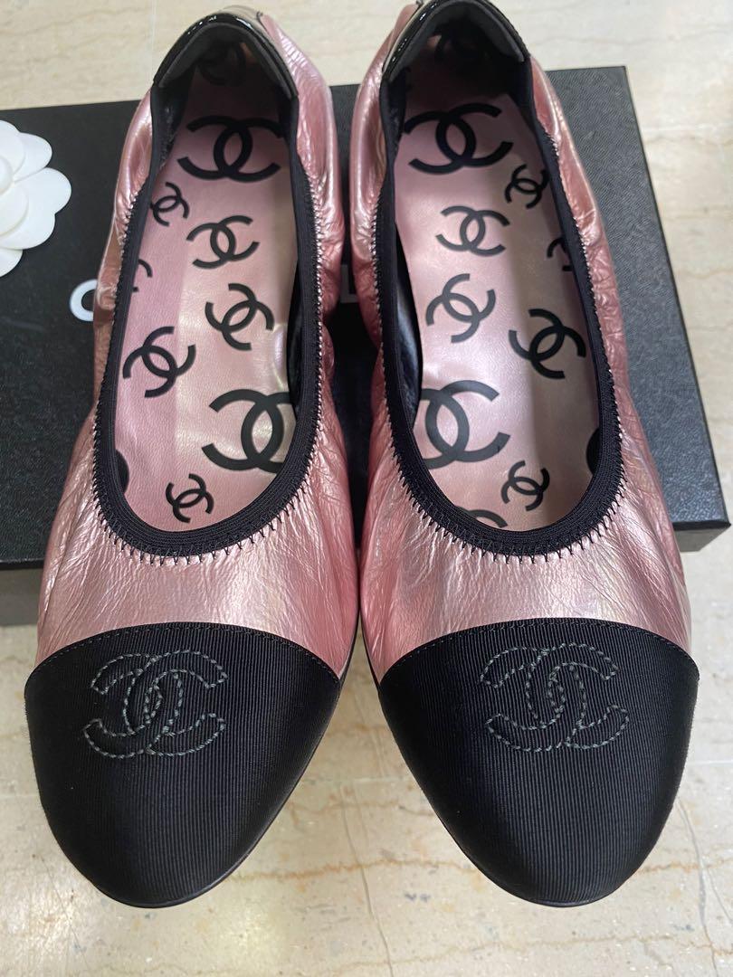 New Chanel metallic pink ballerina flats shoes, Women's Fashion