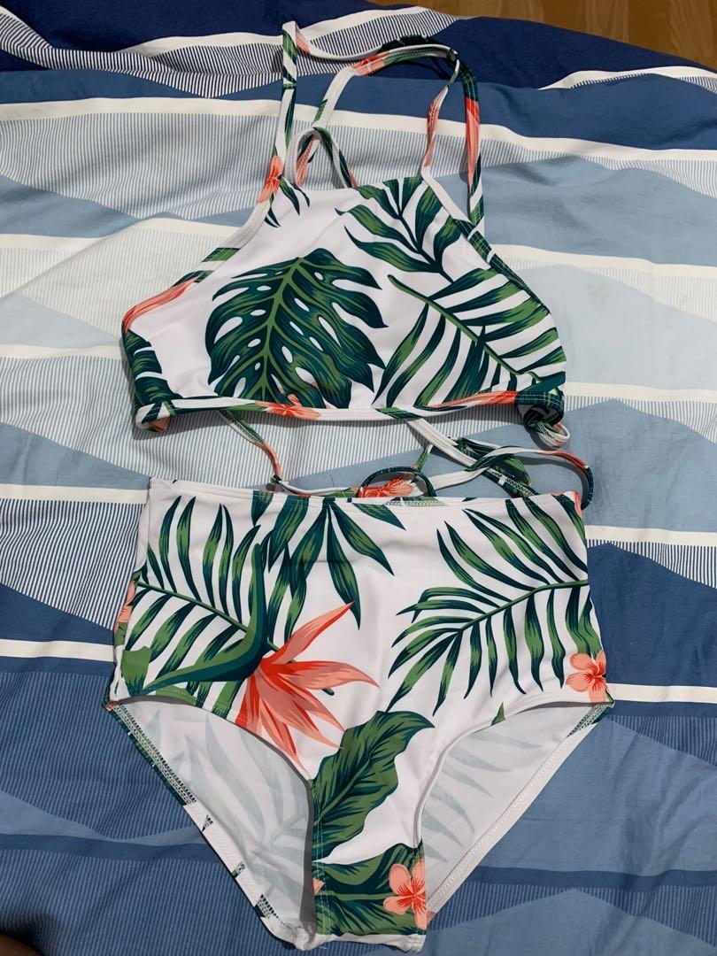 Random tropical ruffle top outlet with high waist bikini