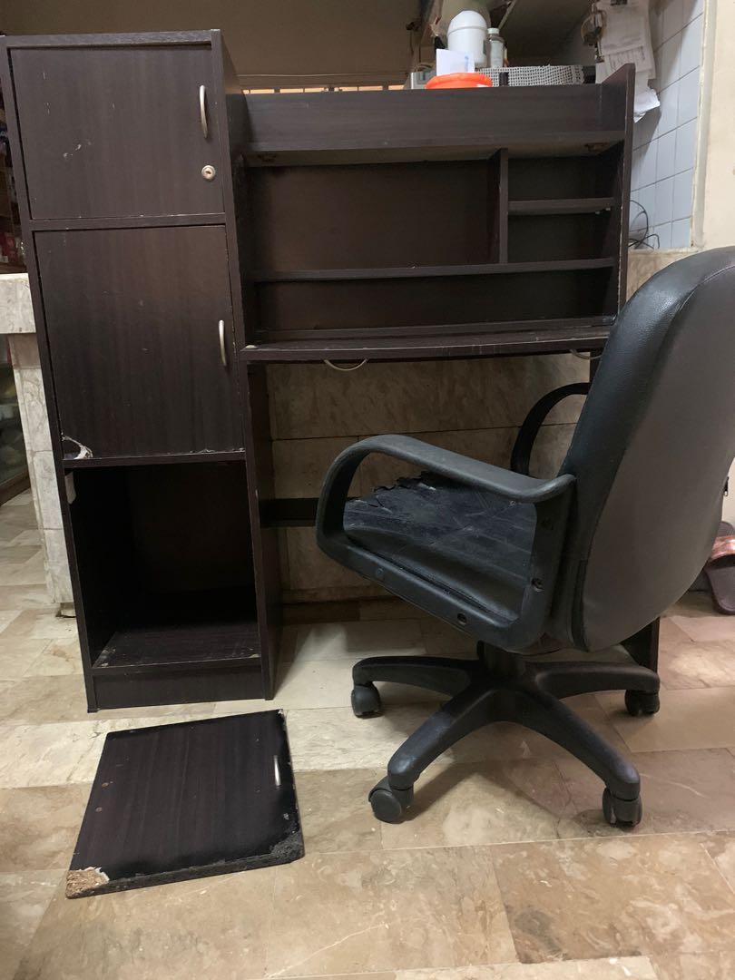 Used Study Table with Cabinets and Swivel Chair, Furniture & Home ...