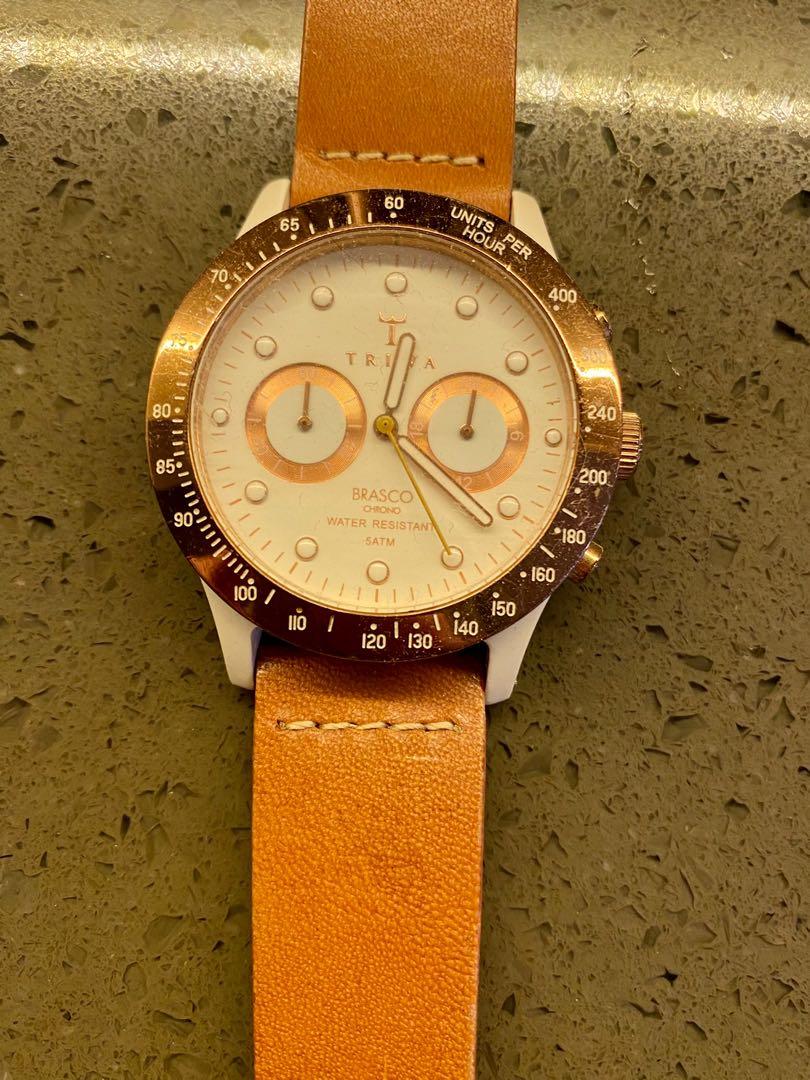 Triwa Watch Brasco Rose Tan Chrono White Leather O38 mm Women s Fashion Watches on Carousell