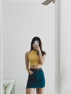 Yellow Cropped Halter Top