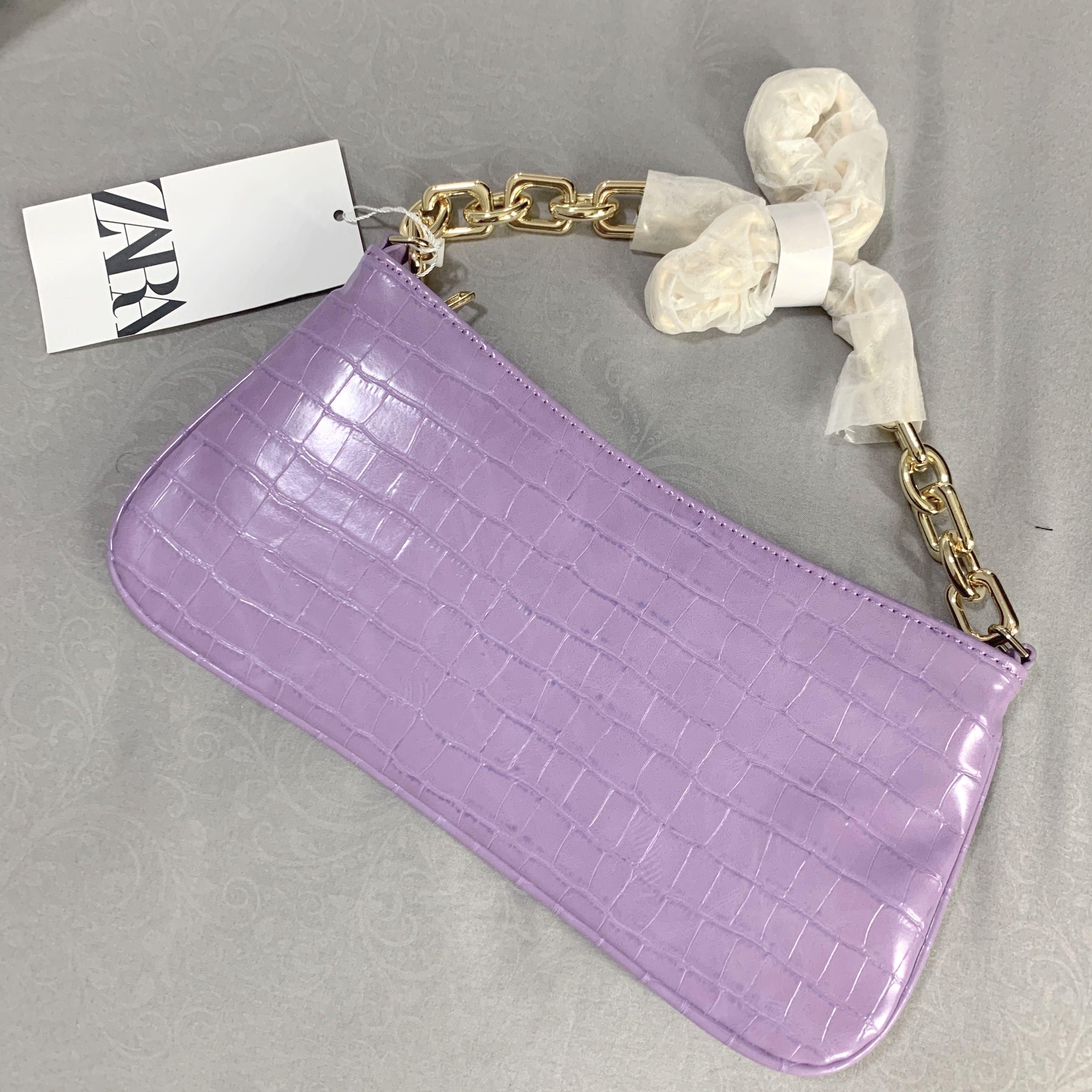 Zara animal print shoulder bag with chain in lilac