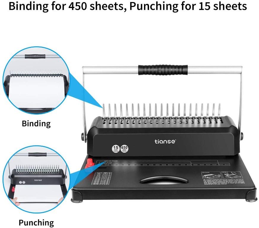 Binding Machine, TIANSE 21Holes, 450 Sheets, Comb Binding Machine with 100 PCS 3/8'' Comb