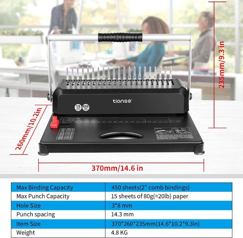 Binding Machine, TIANSE 21Holes, 450 Sheets, Comb Binding Machine with
