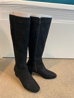 Black knee high boots suede