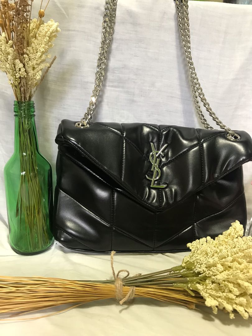 black sling bag with silver chain