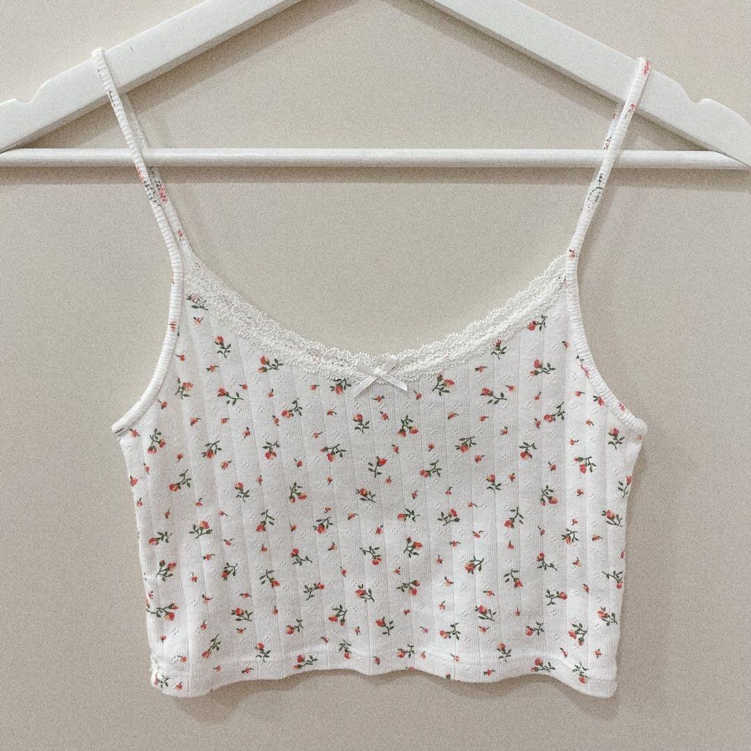 brandy melville red floral skylar lace bow cami