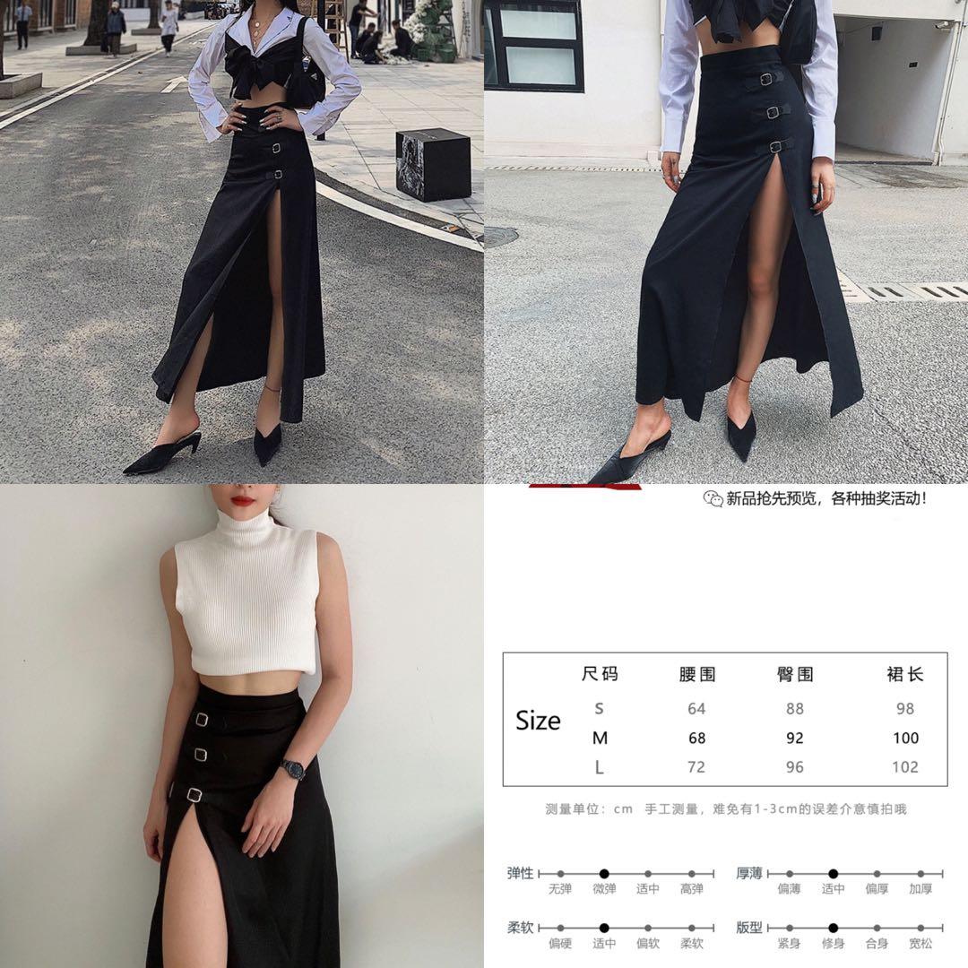 Buckle style high waist thigh slit maxi skirt denim strappy bralet top dr martens inspired buckle boots white long sleeve wrapped crop top with tie waist white high waist denim shorts Women s