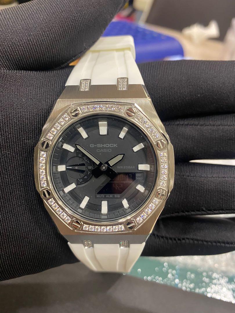 Custom white marker Casio gshock ga2100 bling crystal ✨ ga2110