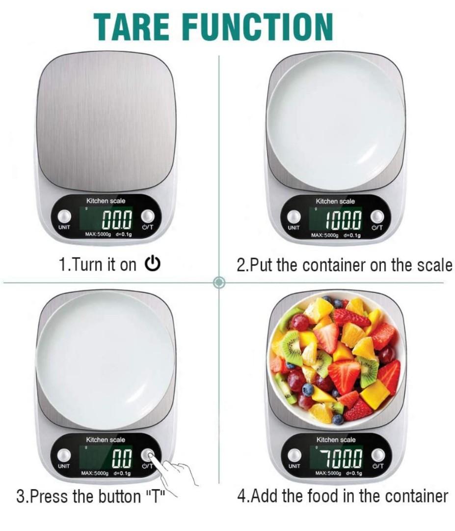  5000g Kitchen Scale 0.1g 11lb Digital Food Weight Scale Tare  Function g/ oz/ ml/ ct/ kg/ tl/ fl:oz/ lb:oz/ lb Silver Stainless Steel  Platform Backlit LCD Multifunction Electronic Gram Ounce 