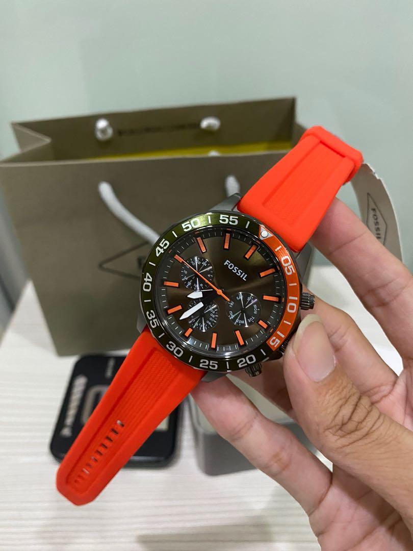 Fossil Men s Watches Bq2500 Bannon Multifunction Orange Silicone