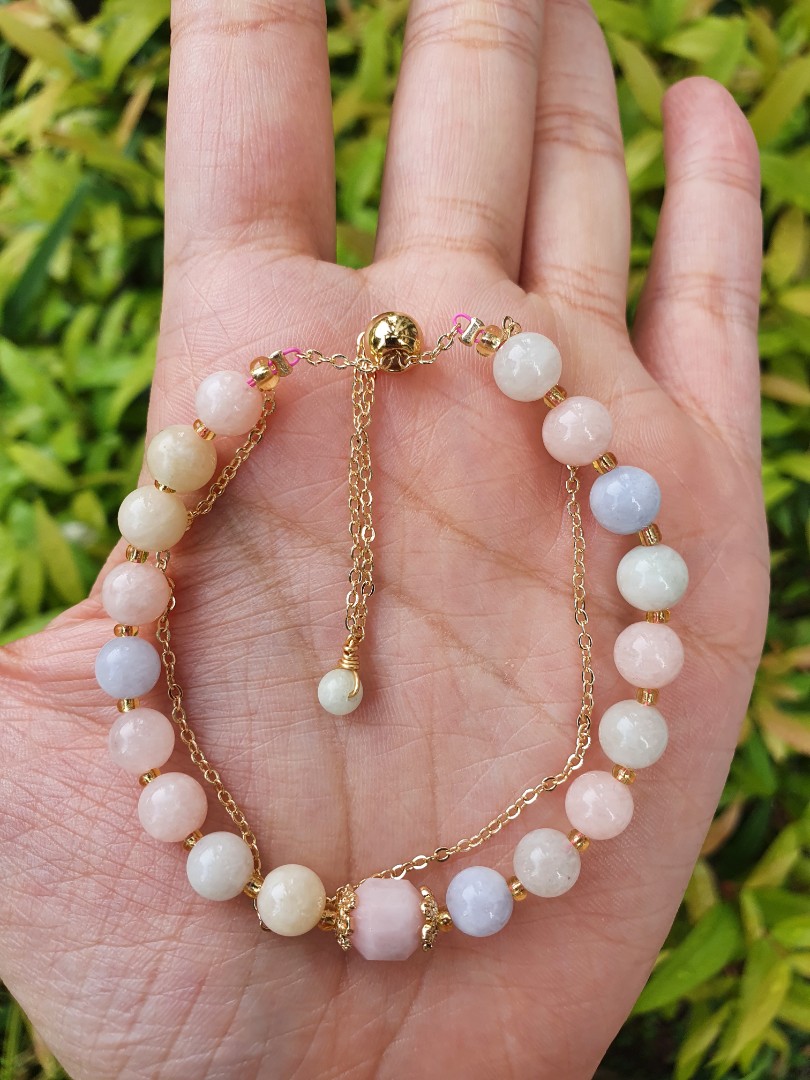 /'Inner Peace/' Blue Lace Agate Bracelet with Gold Plated 925 Sterling Silver Heart Extender Chain