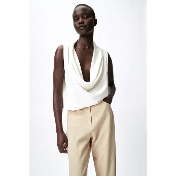 New with tag Zara cowl neck white top 