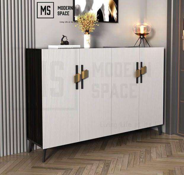 ARO White Modern Shoe Cabinet with Doors Entryway Cabinet for Shoes