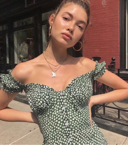 With Jean Green Floral Dress, Women's Fashion, Dresses u0026 Sets, Dresses on  Carousell