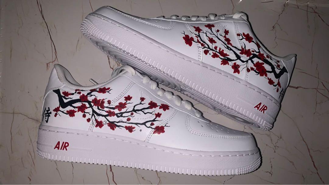 Red Cherry Blossom Airforce 1 Custom Women s Fashion Footwear