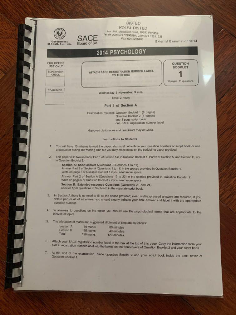 sace stage 2 psychology exam worksheets 2014 2017 hobbies toys books magazines textbooks on carousell