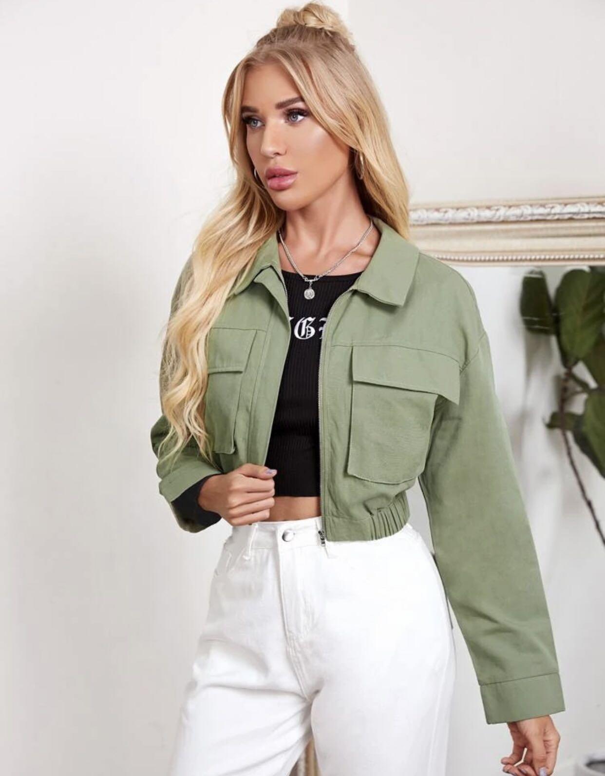 Shein Green Cropped Jacket Women s Fashion Coats Jackets and