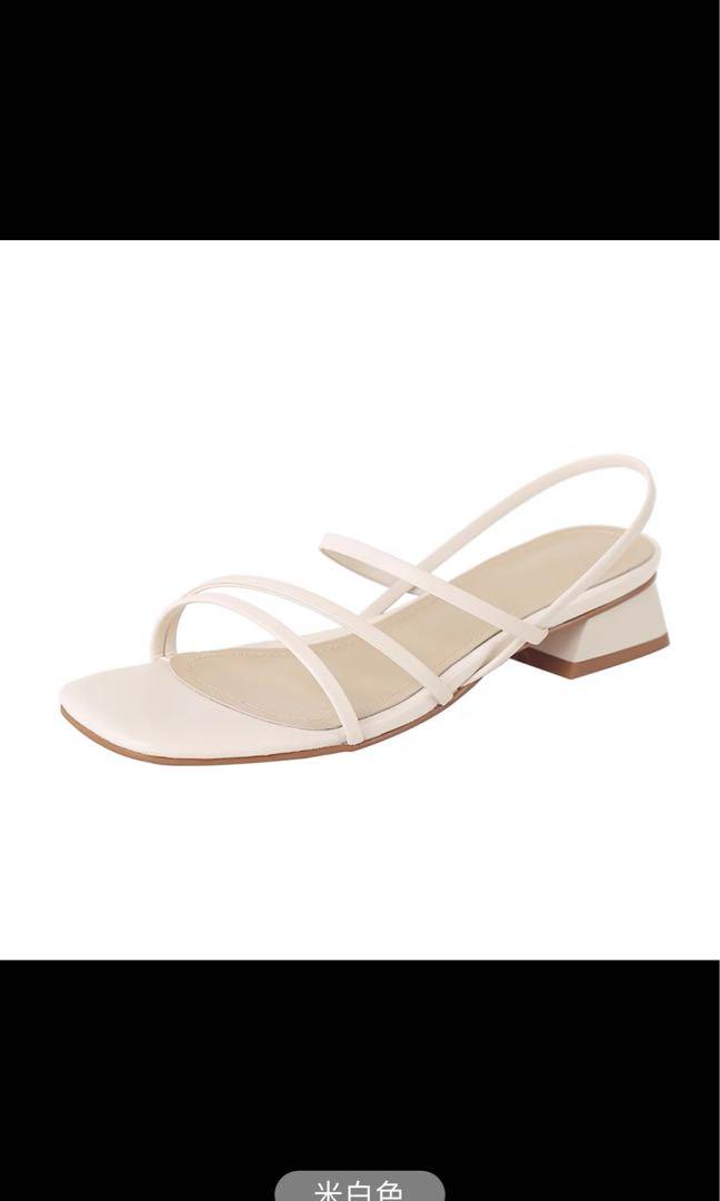 Strappy white low heel sandals back strap