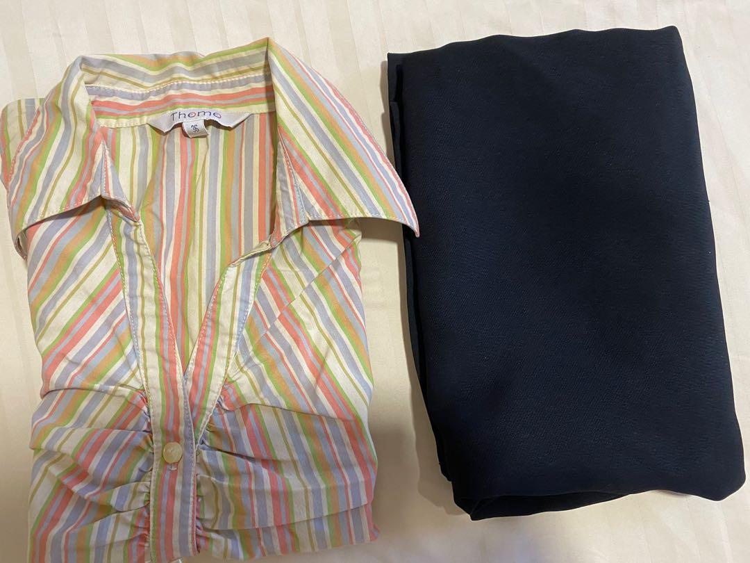 Working Clothes (Category: Sets or Coordinates) located in Singapore. Submitted by seong (Listing ID 1101518656, Image 5). Description: Top piece -(Theme )- size 36 (shoulder width 37 cm, Bust 86 cm wide, 52 cm long) Botton black skirt ( Celia Lo) - size 10 (64 cm waist and 59 cm long) Belt not included. Condition - 7.5/10 (blouse) 8.5/10 (Skirt) Size Look very professional when worn with a black office jacket..