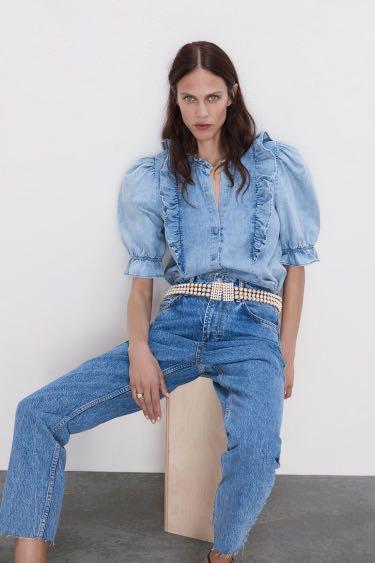 Zara ruffle denim store jacket