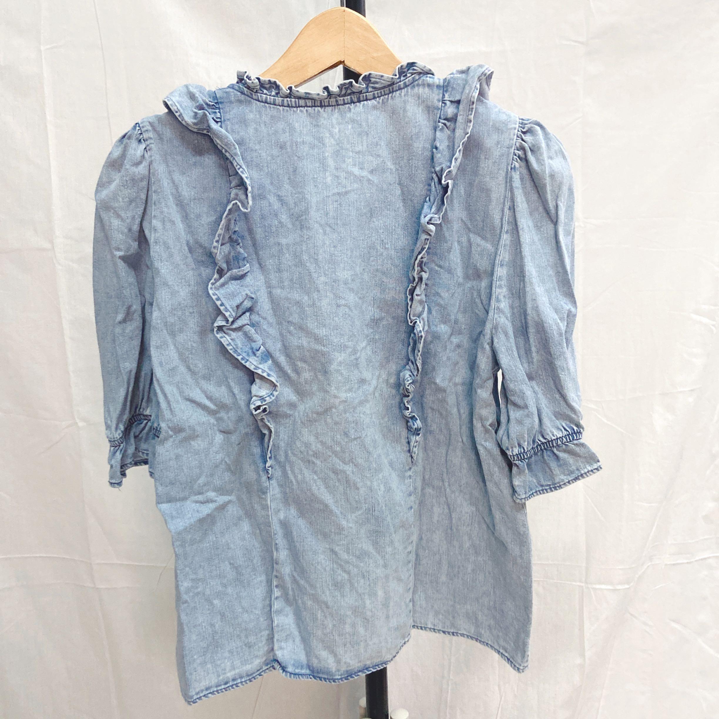 ZARA DENIM RUFFLE BLOUSE WITH PUFF 