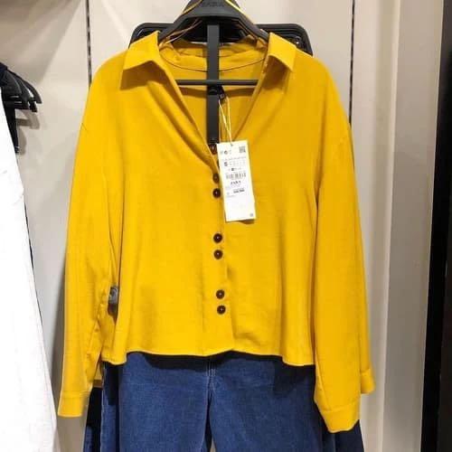 ZARA YELLOW BUTTON DOWN SHIRT, Fesyen 