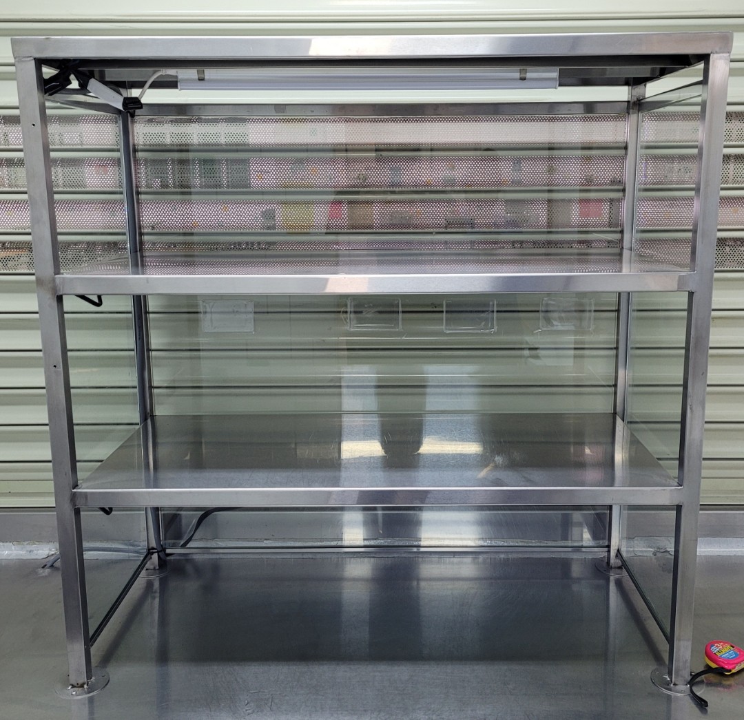 3 tier food display shelf. Stainless steel with glass., Furniture