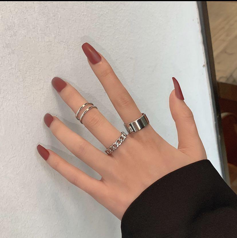 3Pcs set Korean Simple Adjustable Rings Set Metal Hollow Finger