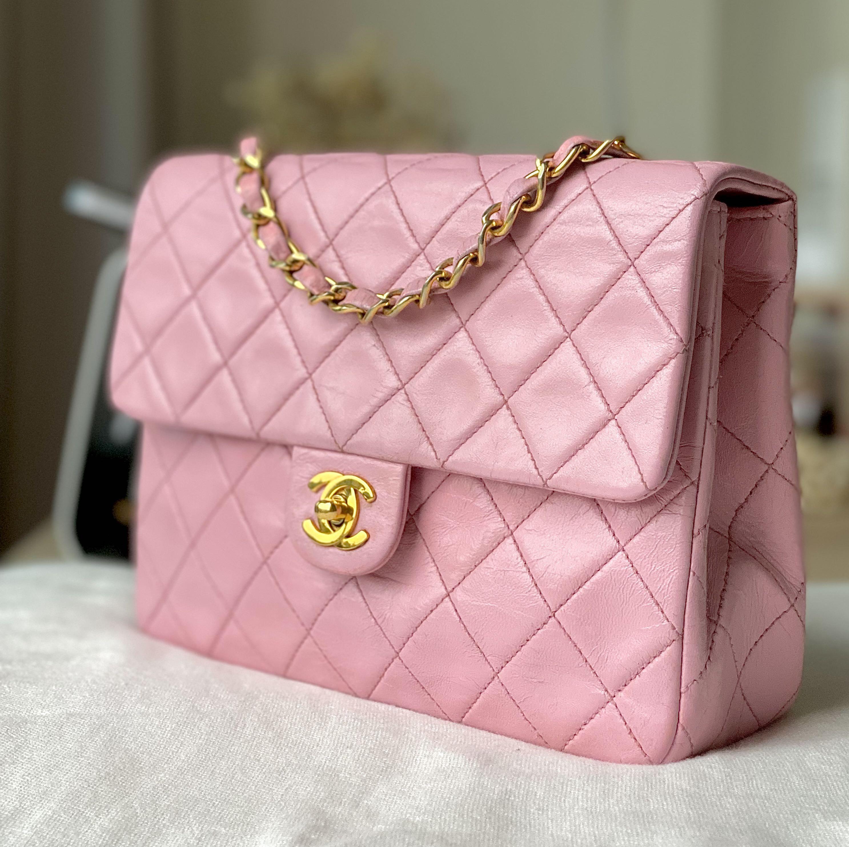 ✨ CHANEL Vintage Mini Square Flap Bag GHW Sakura Pink *VERY RARE