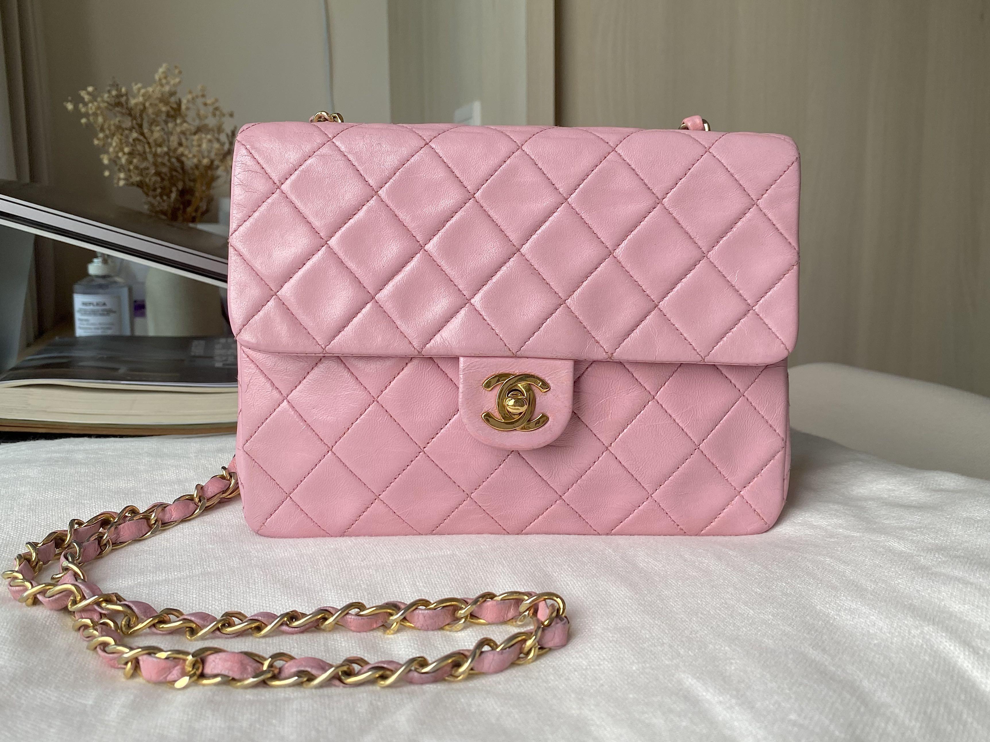 ✨ CHANEL Vintage Mini Square Flap Bag GHW Sakura Pink *VERY RARE