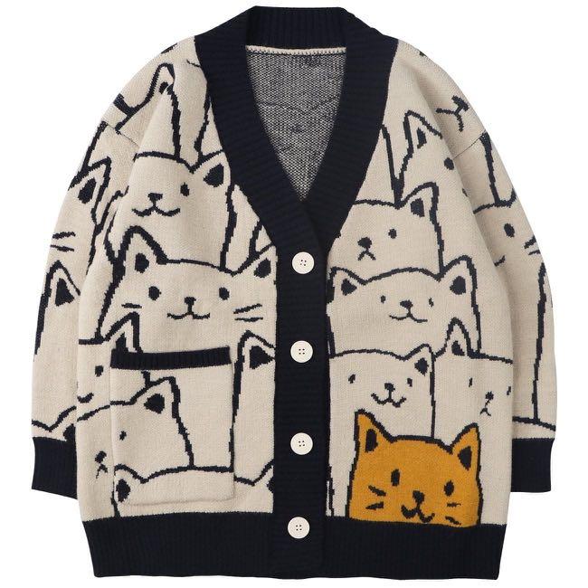 Aelfric Eden Cartoon Cat Print Cardigan 