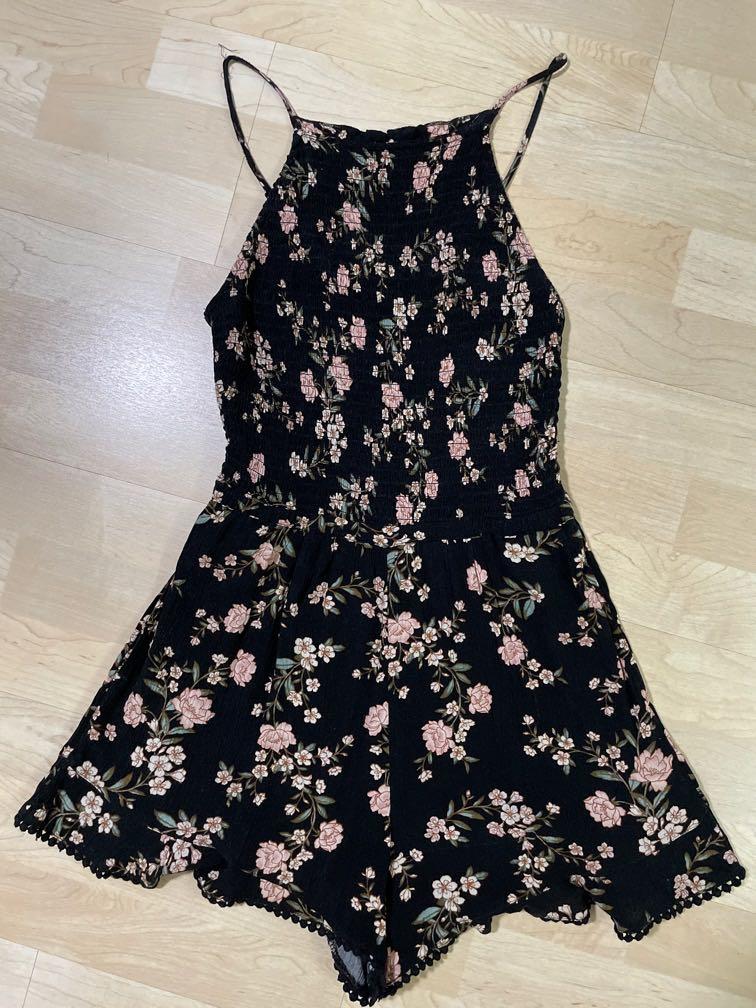 American Eagle black floral romper, Women's Fashion, Dresses