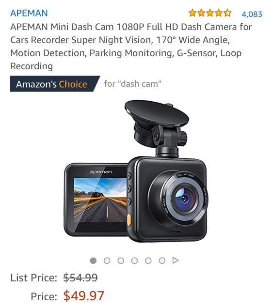 APEMAN Dash Cam 1080P Full HD Mini Car Driving Recorder 170 Wide Angle